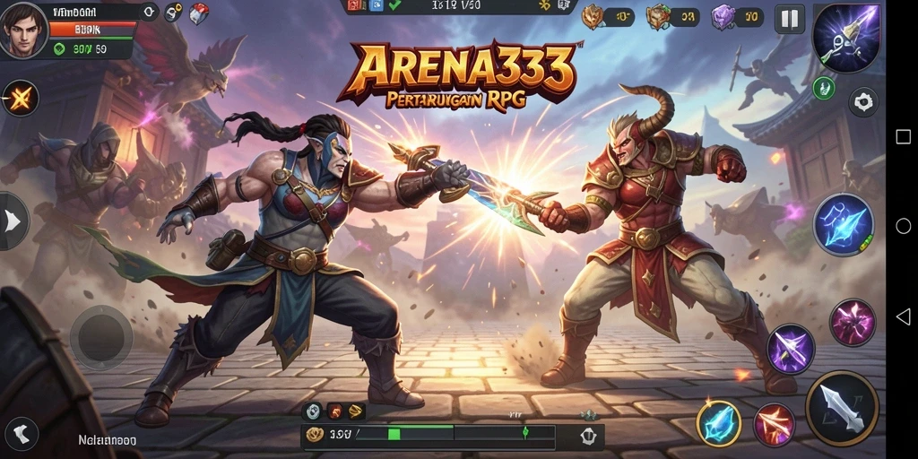 Tangkapan layar ARENA333 menunjukkan aksi pertempuran seru dalam gameplay RPG.