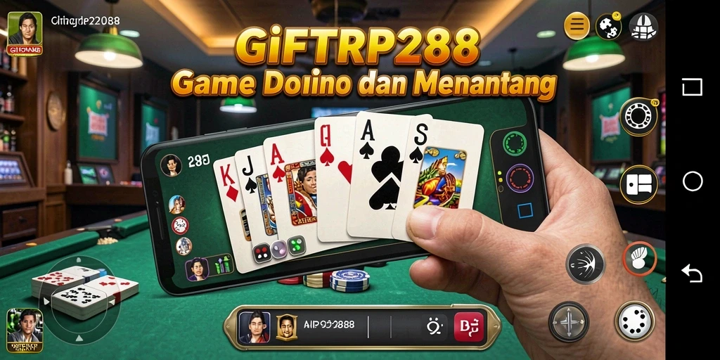Screenshot gameplay utama dari GIFTRP288, menunjukkan aksi seru permainan Domino.