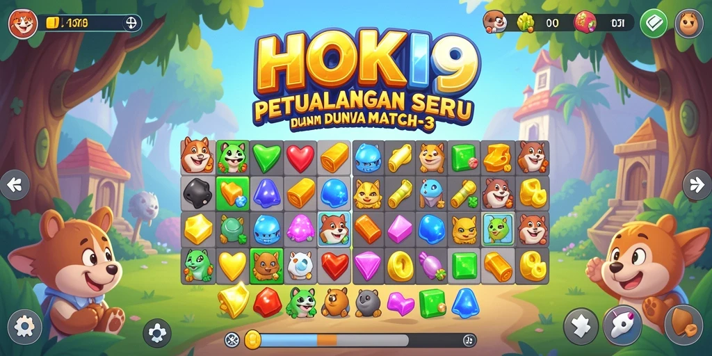 Gameplay HOKI9 yang penuh warna dan seru dalam match-3.