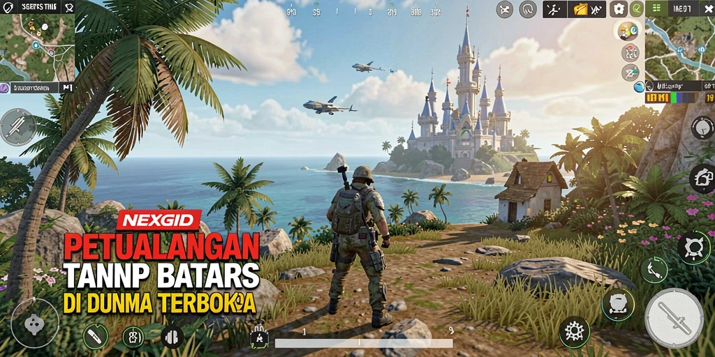 Tampilan gameplay NEXGID yang menampilkan dunia terbuka yang luas.