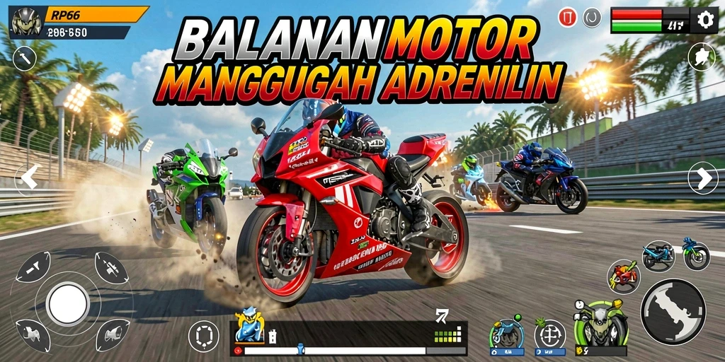 Screenshot menunjukkan aksi balapan mendebarkan di RP66.