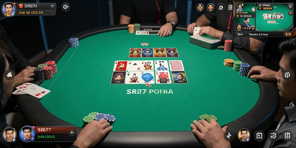 Tampilan gameplay seru di SR877 saat pemain bersaing di meja poker.